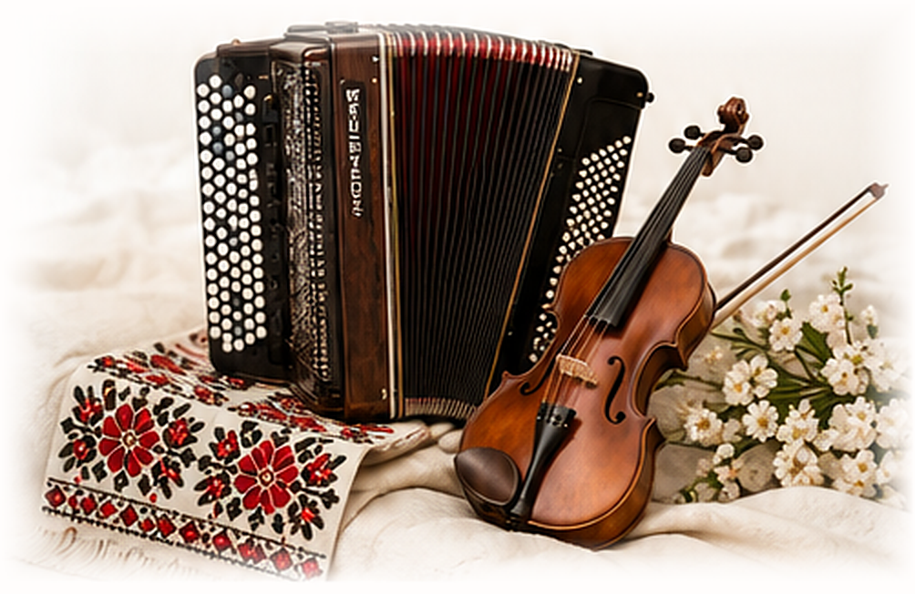 Acordeon, vioară și textilă brodată moldovenească
